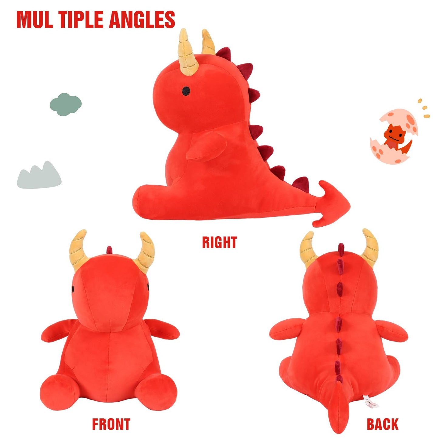 Ditucu Cute Dinosaur Plush Dragon Stuffed Animals Toys Dolls Soft Dino Plushie Birthday Gifts For Kids Girls Boys Red 12 Inch