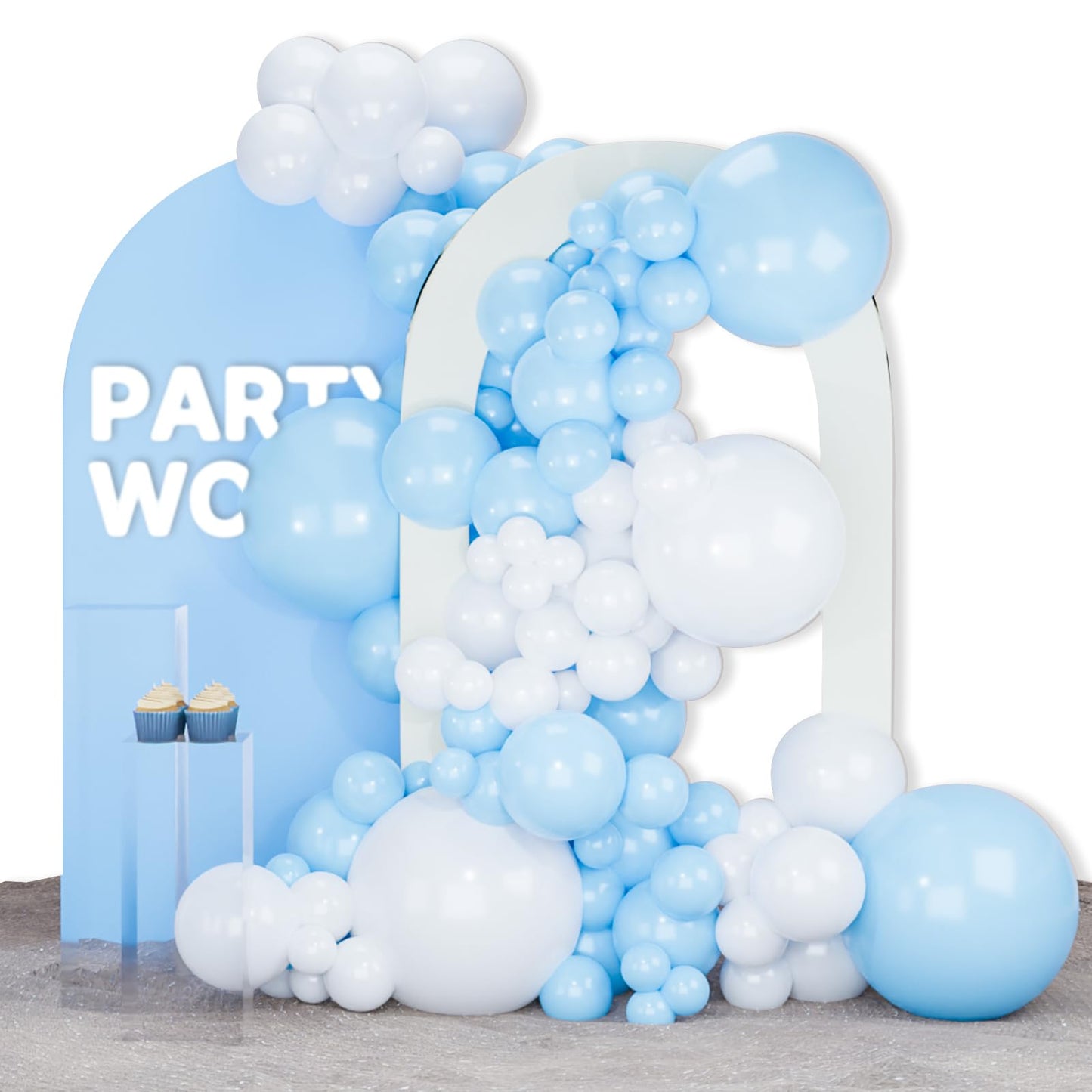 Partywoo Blue And White Balloons, 138 Pcs Pastel Blue And White Balloons Different Sizes Pack Of 18 Inch 12 Inch 10 Inch 5 Inch For Balloon Garland Or Arch As Birthday Decorations, Party Decorations