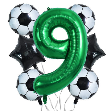 Toniful 32 Inch Soccer Balloons Set 9St Birthday Decoration Green Number 9 Foil Soccer Balloon Black Star Balloons For Children'