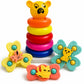 Hamz Pyramid Ring Stacking Toy With Bear Topper& Multicolour 5 Ring & Baby Suction Spinner With Strong Suction Cup, Smooth Rotat