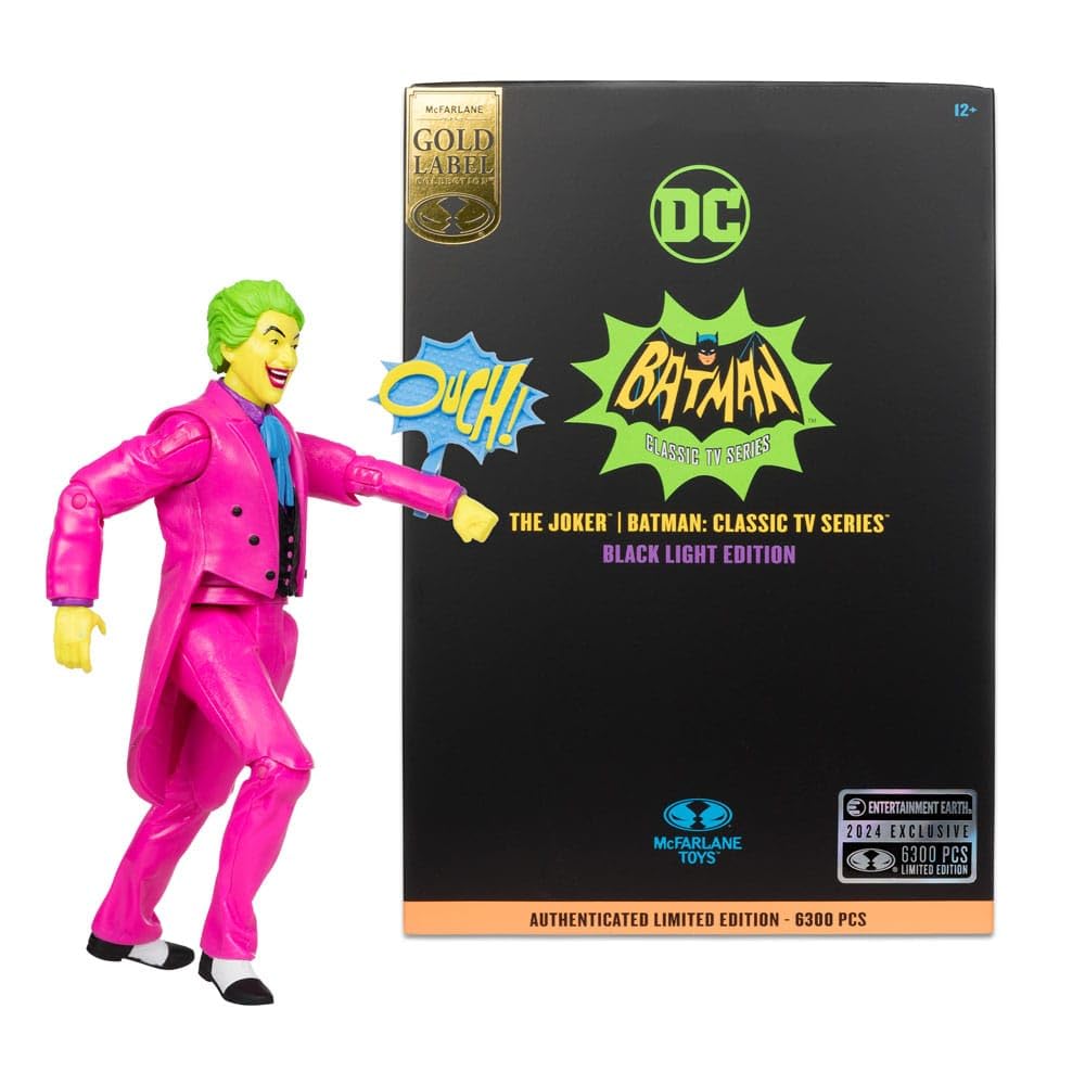 Mcfarlane Toys Dc Retro The Joker Batman: Classic Tv Series Black Light Gold Label 6-Inch Action Figure - Entertainment Earth Ex