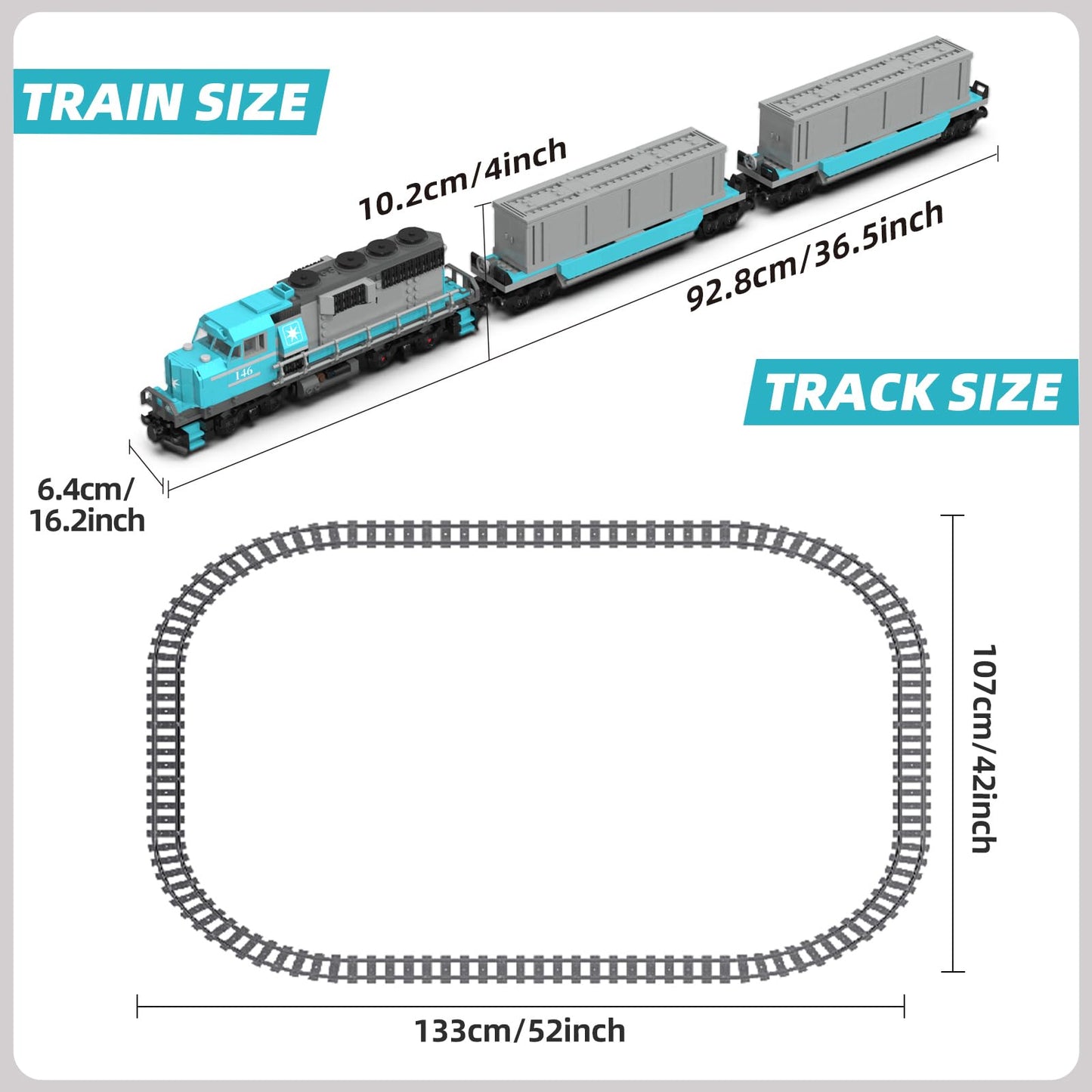 MOCBROPCS Train Building Block Set  Freight Cargo Internal Combustion Locomotive Model Building Toys  Gift for Kids Age 8+/mature-themed (1078 Pieces  with 32 Rails and Rechargeable Motor)