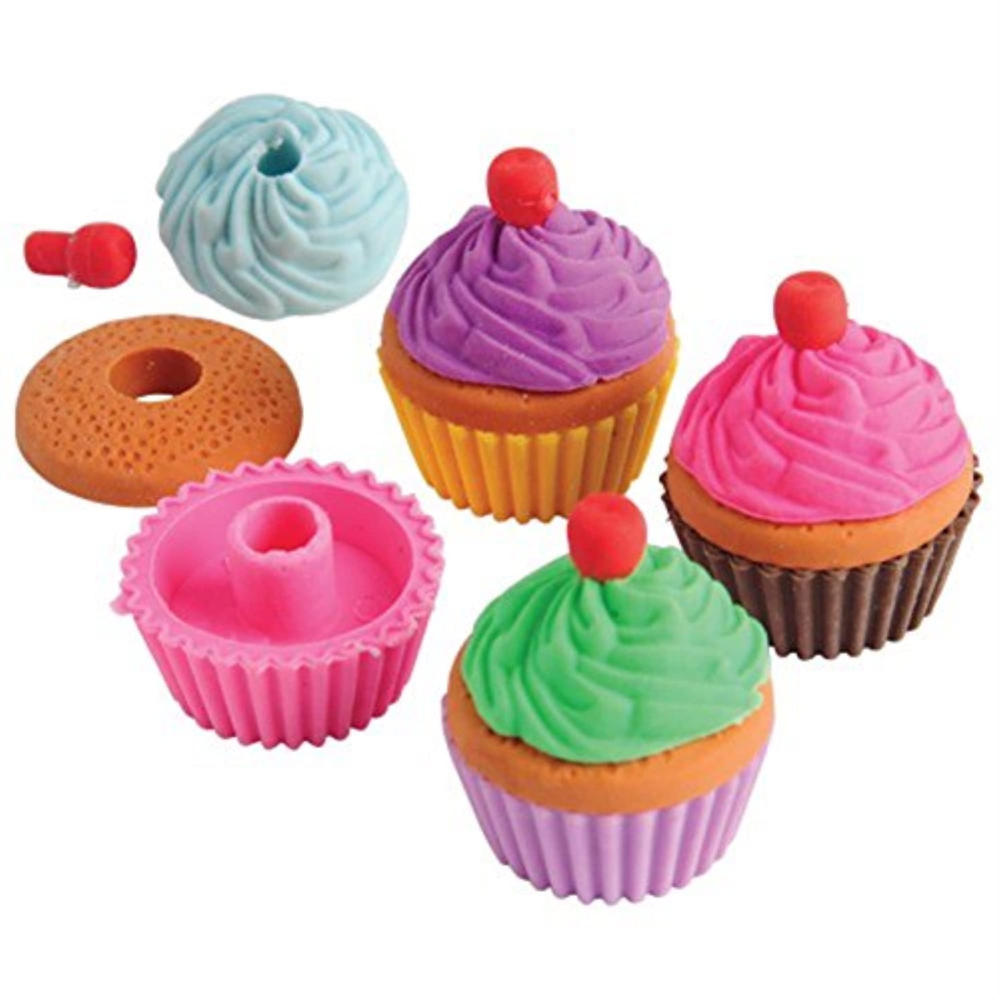 U. S. Toy Lot of 12 Assorted Color Rubber Cupcake Erasers - Fun Party Favors, Model USTY-SNL-LM208