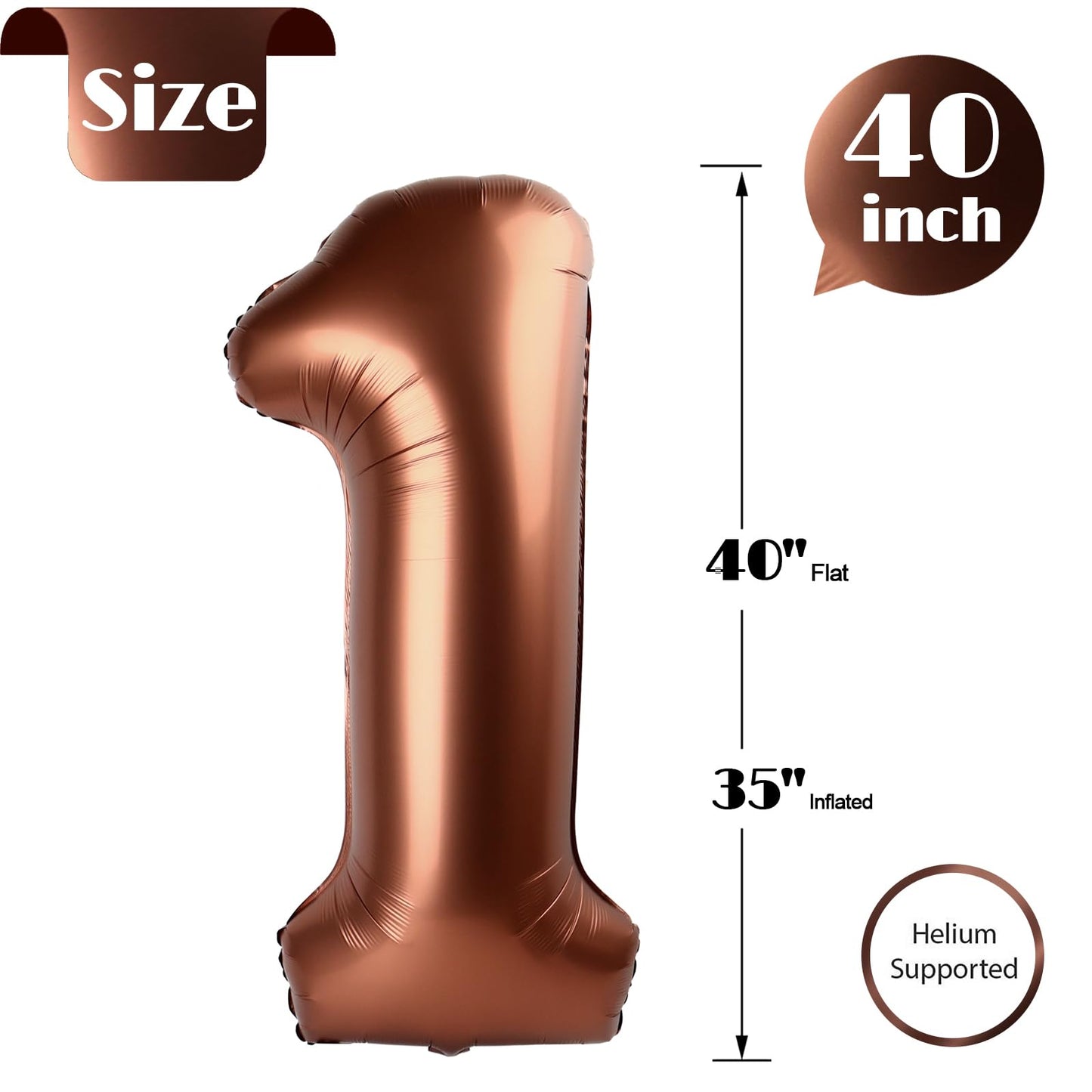 40 Inch Dark Brown 1 Balloon For First Birthday, Coffee Brown 1St Number Balloons Birthday Decorations For Girl Boy Kids Toddler