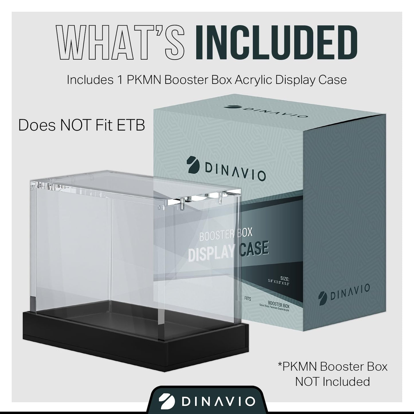 Dinavio Crafthouse PKMN Booster Box Case Acrylic Display - Booster Box Protector Case - 8mm + 5mm Acrylic 5x3mm Magnets - Compatible with PKMN Booster Boxes (Black Base)