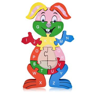 Lovestown Rabbit Wooden Puzzles,Alphabet And Number Building Blocks, Learning Puzzles For Toddlers, Easter Montessori Toys