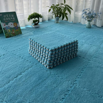 16 Pcs Eva Foam Square Interlocking Plush Carpet Tiles - 12''X12'', 16Sq,Ft Children Exercise Crawling Play Mat Protective Floor