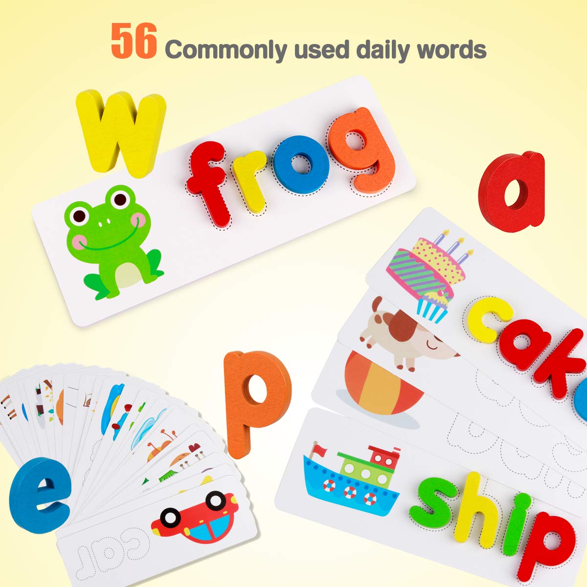 Coogam Read Spelling Learning Toy, Wooden Alphabet Flash Cards Matching Sight Words ABC Letters Recognition Game Preschool Educa
