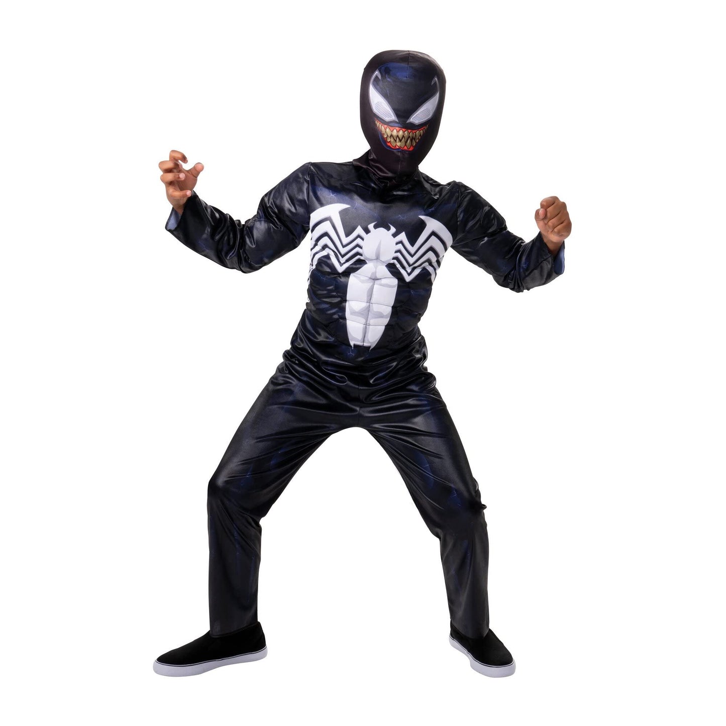 Youth Venom Marvel Spiderman Costume Muscle Padded Chest & Reflective Mask Halloween Dress Up (Black, Medium)