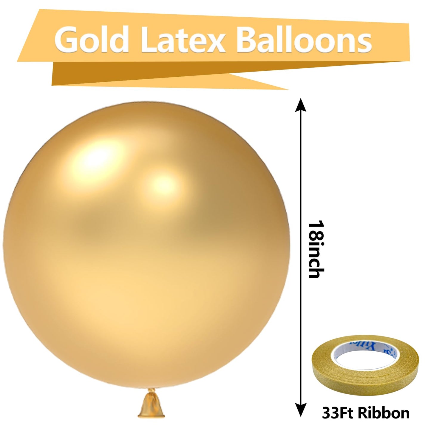 Bezente 18 Inch Metallic Gold Balloons - 30 Pack Large Chrome Latex Balloons for Weddings, Baby Showers, Graduations, and Birthdays