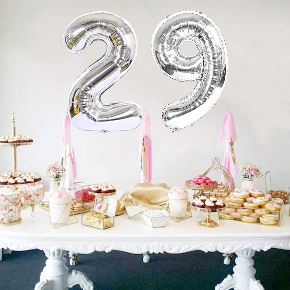 2Pcs 40 Inch Number Balloon Foil Balloons Number 29 Jumbo Giant Balloons Prom Balloon Mylar Huge Number Balloon For Birthday Party Decoration Wedding Anniversary, Xxxl Silver 29 Number Balloon