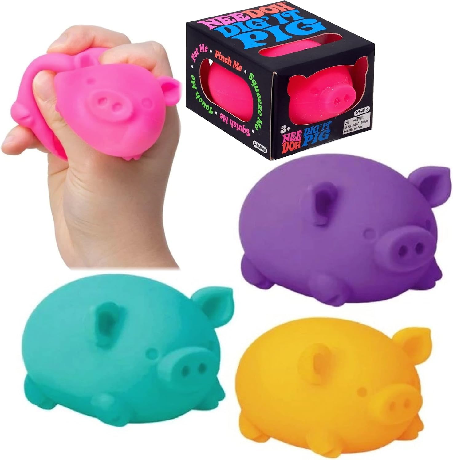Schylling Nee Doh Dig It Pig...Groovy Glob! Squishy, Squeezy, Stretchy Stress Fidget Balls - Colors May Vary - Pack of 3