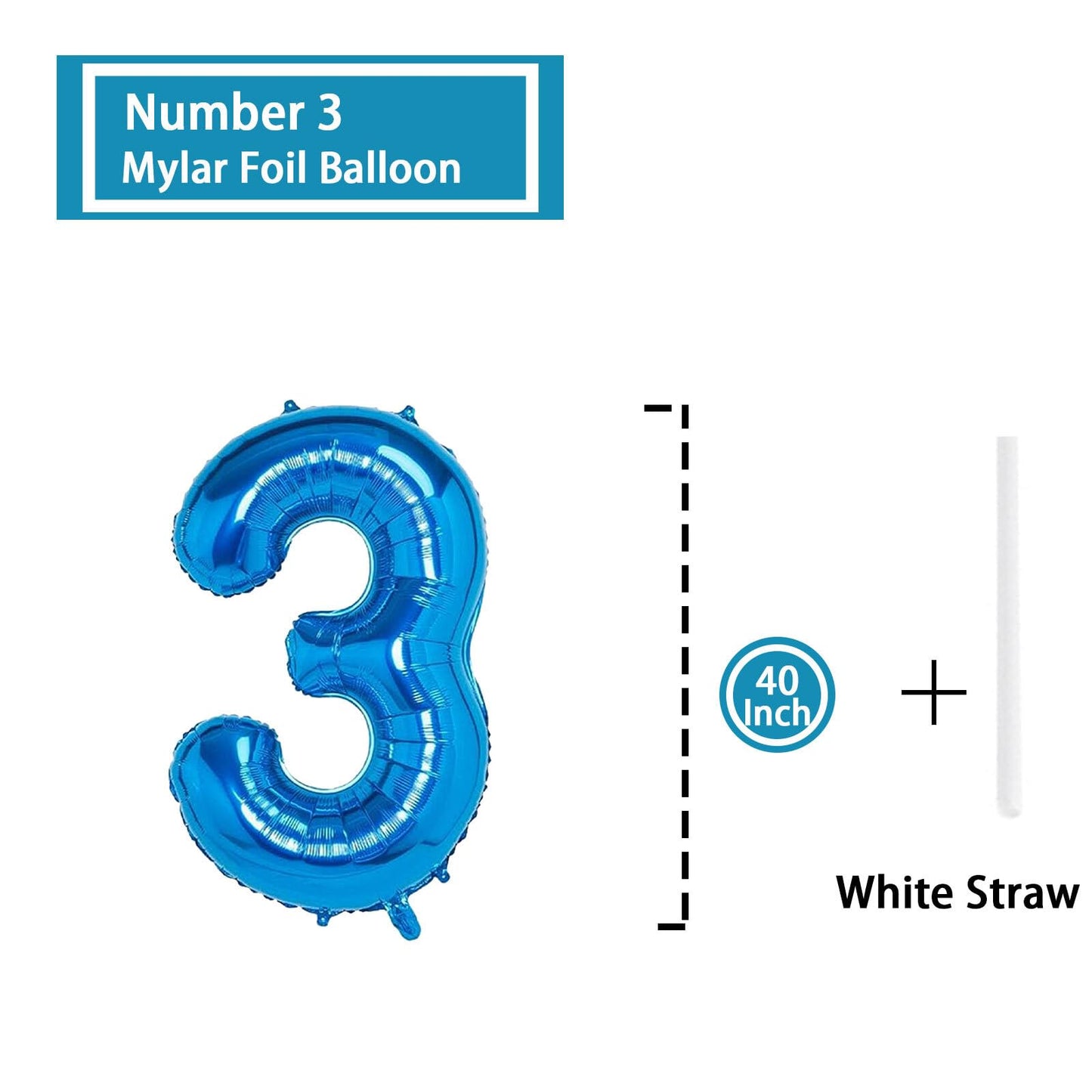 3 Number Balloon Blue 40 Inch Big Foil Mylar 3Rd Balloons For 3 Year Old Boy Girl Birthday Party Decorations Wedding Anniversary