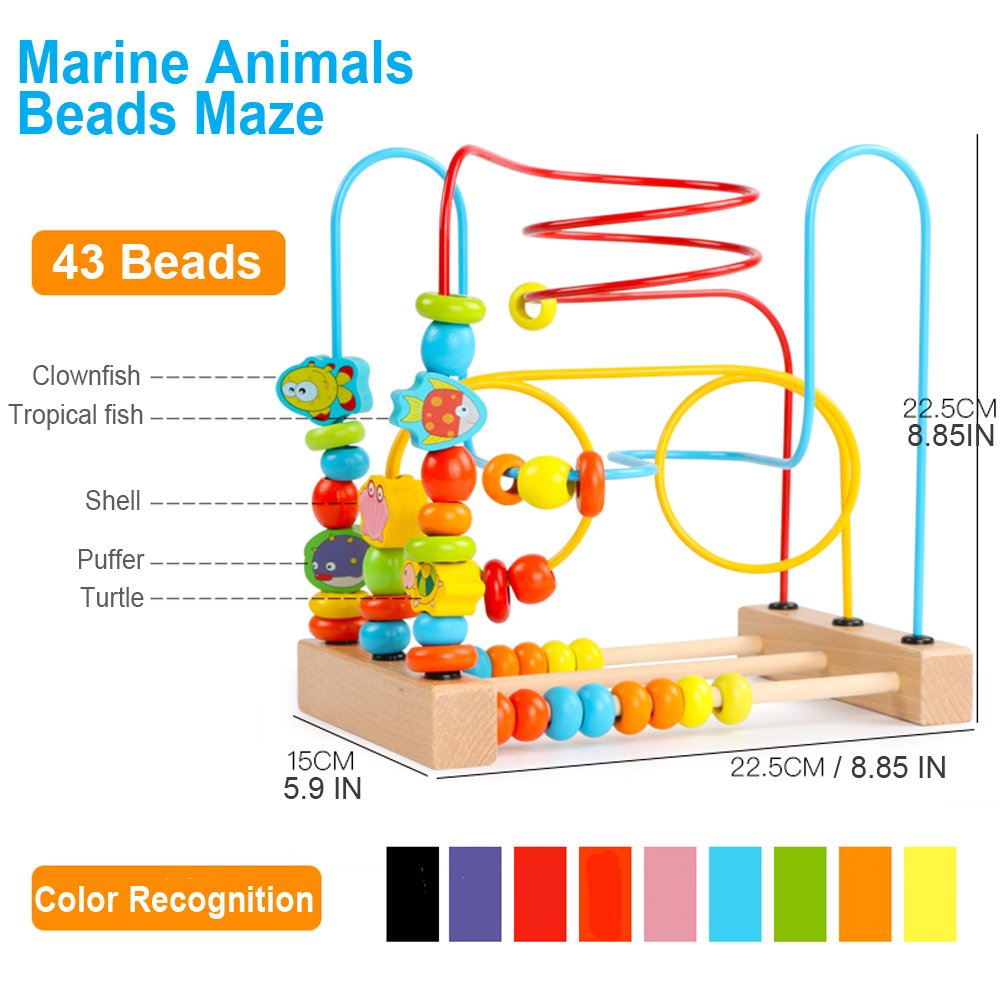 Timy Bead Maze Roller Coaster Toy - Educational Wooden Toy for Toddlers, Medium, Multicolor, Model UL-MABM