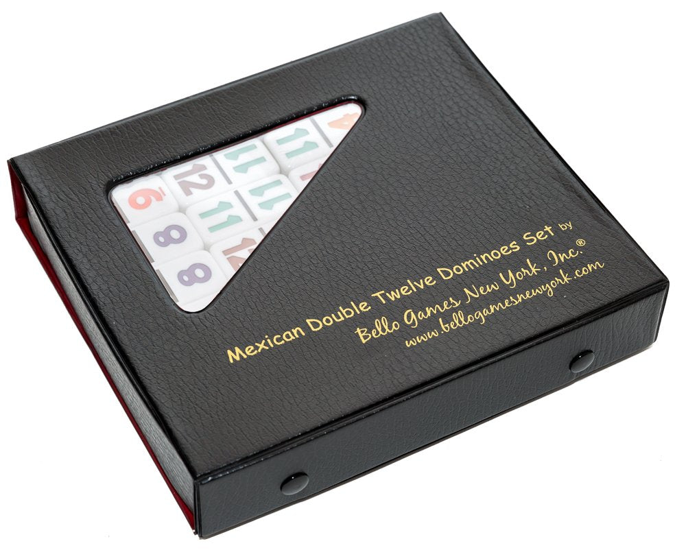 Bello Games Mexican Double Twelve Professional Numbered Dominoes Set With Hub, Trains & Chickens