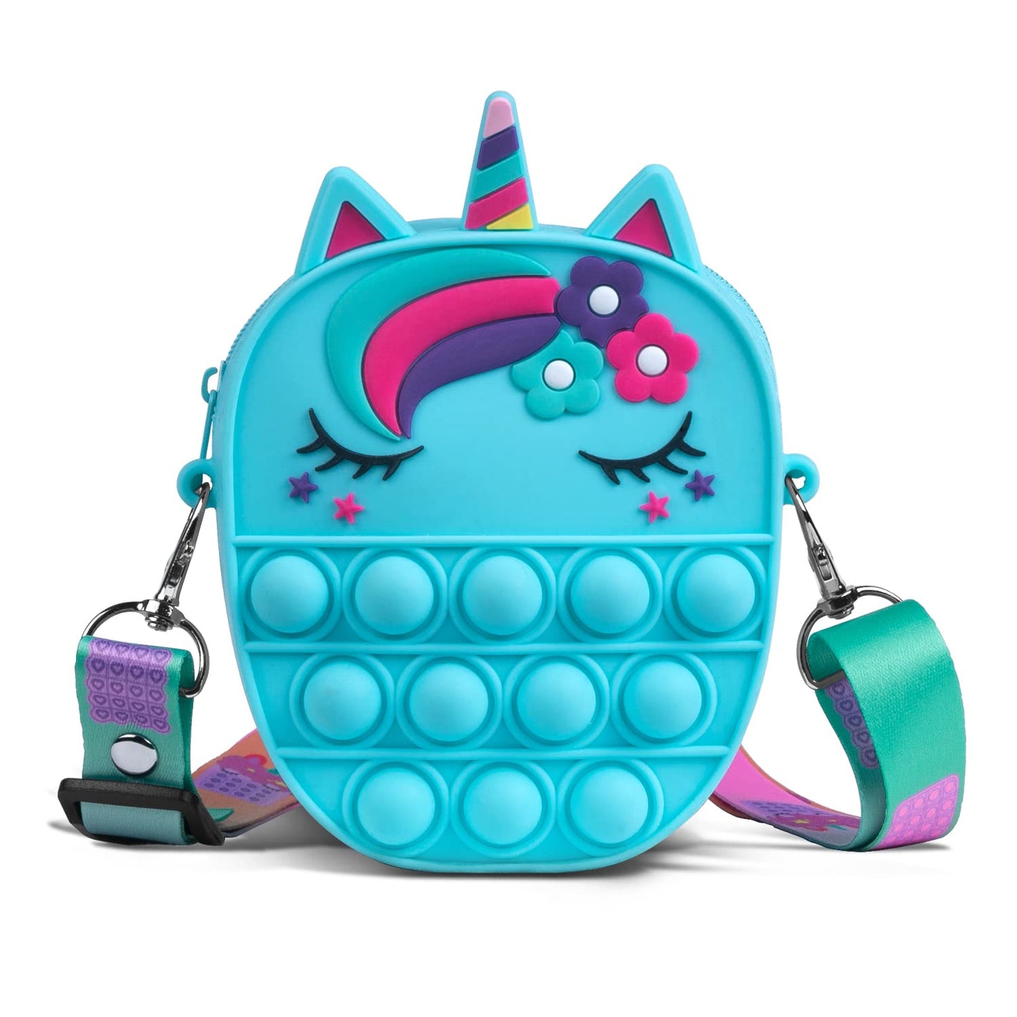 Sichy Pop Fidget Bag, Pop Purse for Girl and Women Pop Bag with Unicorn Toy, Anti Stress Silicone Poppet Fidget Shoulder Bag, Be