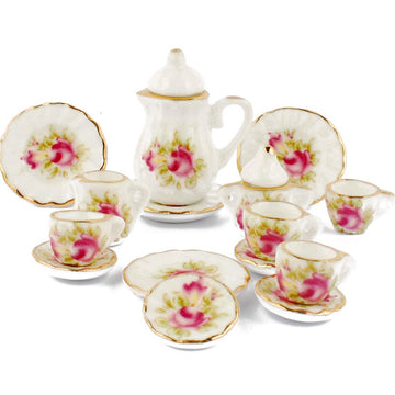 BAENRCY 1 Set 15 Pieces 1:12 Ceramics Tea Cup Set Lovely Dollhouse Decoration Set Dollhouse Kitchen Accessories(#2)