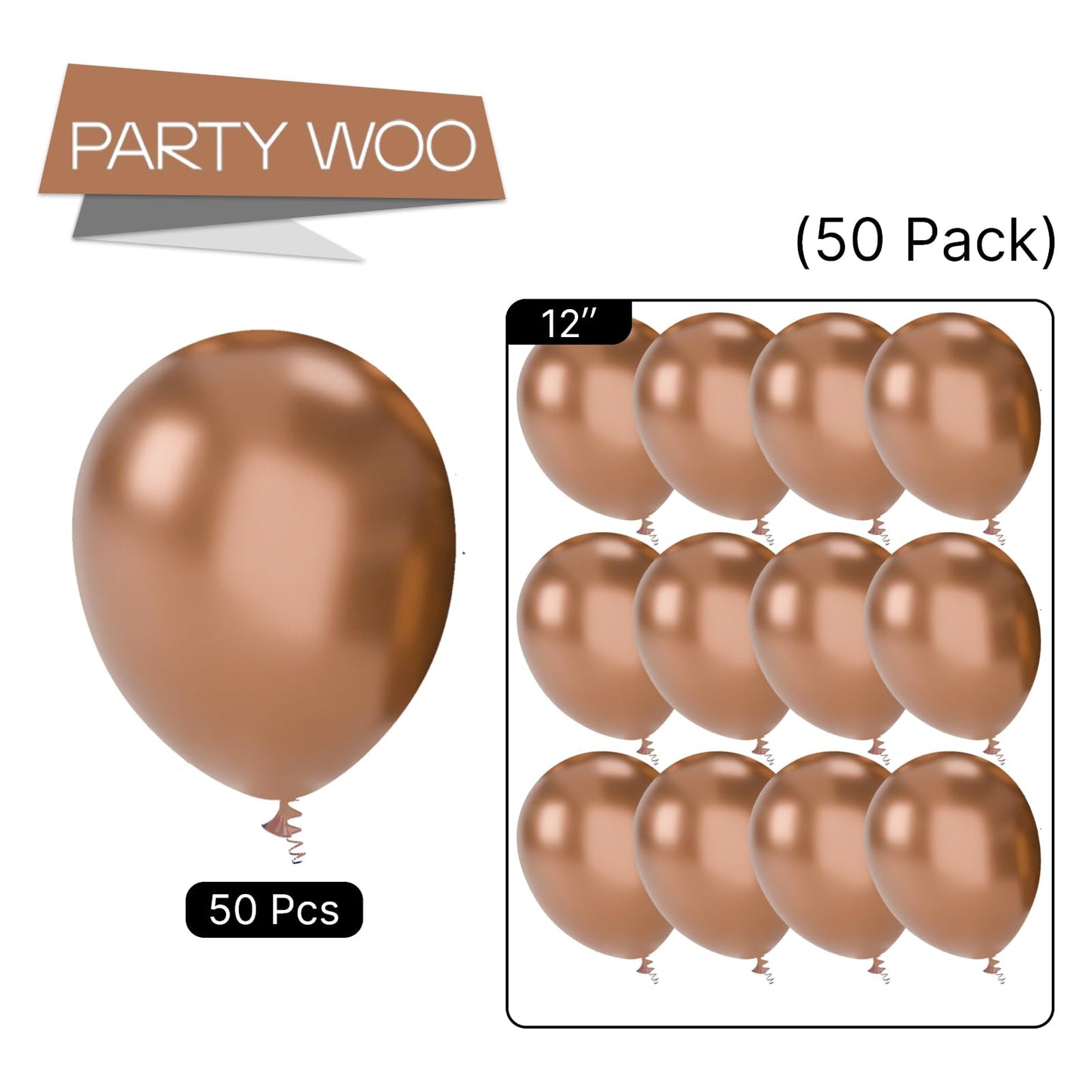 PartyWoo 12 Inch Copper Metallic Balloons, 50 pcs Rubber Balloons for Party Decorations, Birthday, Wedding - Copper-G132