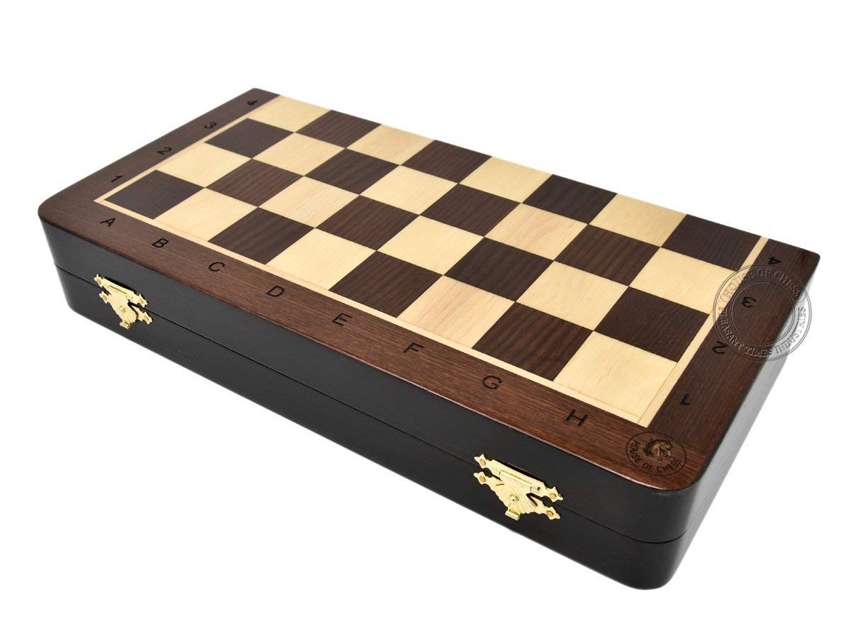 House Of Chess - 12 Inches Wooden Magnetic Folding Travel Chess Set/Board - 2 Extra Knights, 2 Extra Pawns, 2 Extra Queens & Algebraic Notation - Handmade - Premium Quality