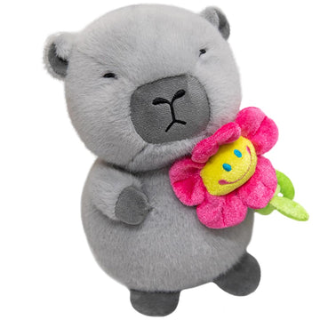 ELAINREN Gray Capybara Plush Toy with Flower Decor,Kawaii Valentine's Guinea Pig Stuffed Animals Dolls Gifts/17.7''