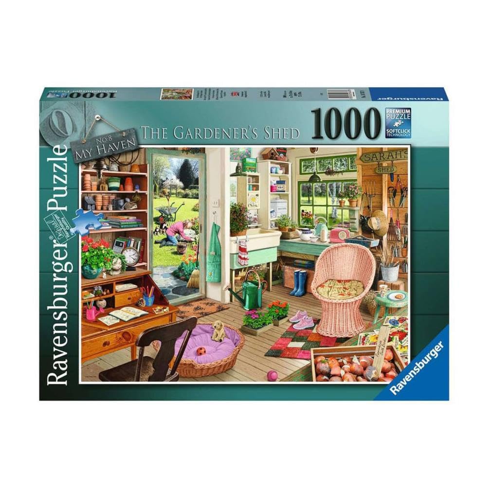 Ravensburger 1000 Piece Jigsaw Puzzle - My Haven No.8 Garden Shed, Cardboard, Multi Color, Handcrafted in Germany, Perfect Fit