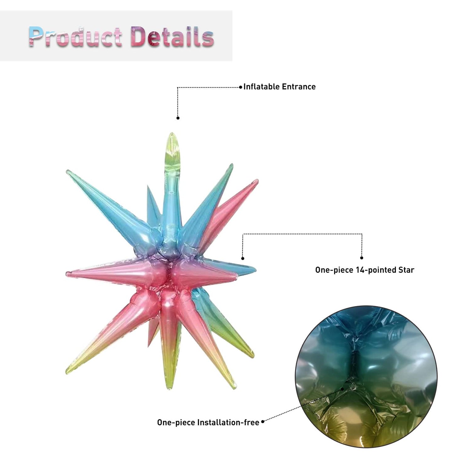 6 Pcs Multicolor Star Foil Balloons One-Piece 14-Pointed Star Balloons 4D Starburst Cone Mylar Balloons 22Inch Christmas Birthda
