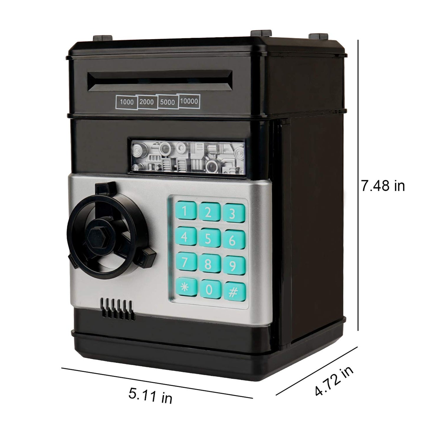 Adevena Electronic Piggy Bank, Mini Atm Password Money Bank Cash Coins Saving Box For Kids, Cartoon Safe Bank Box Perfect Toy Gifts For Boys Girls (Black)