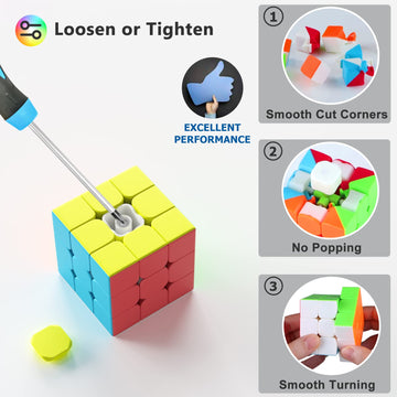 Vdealen Speed Cube Set, 2X2 3X3 4X4 5X5 Stickerless Speed Cube Bundle- Bright Magic Cube Pack, Smooth Cube Puzzle With Gift Pack