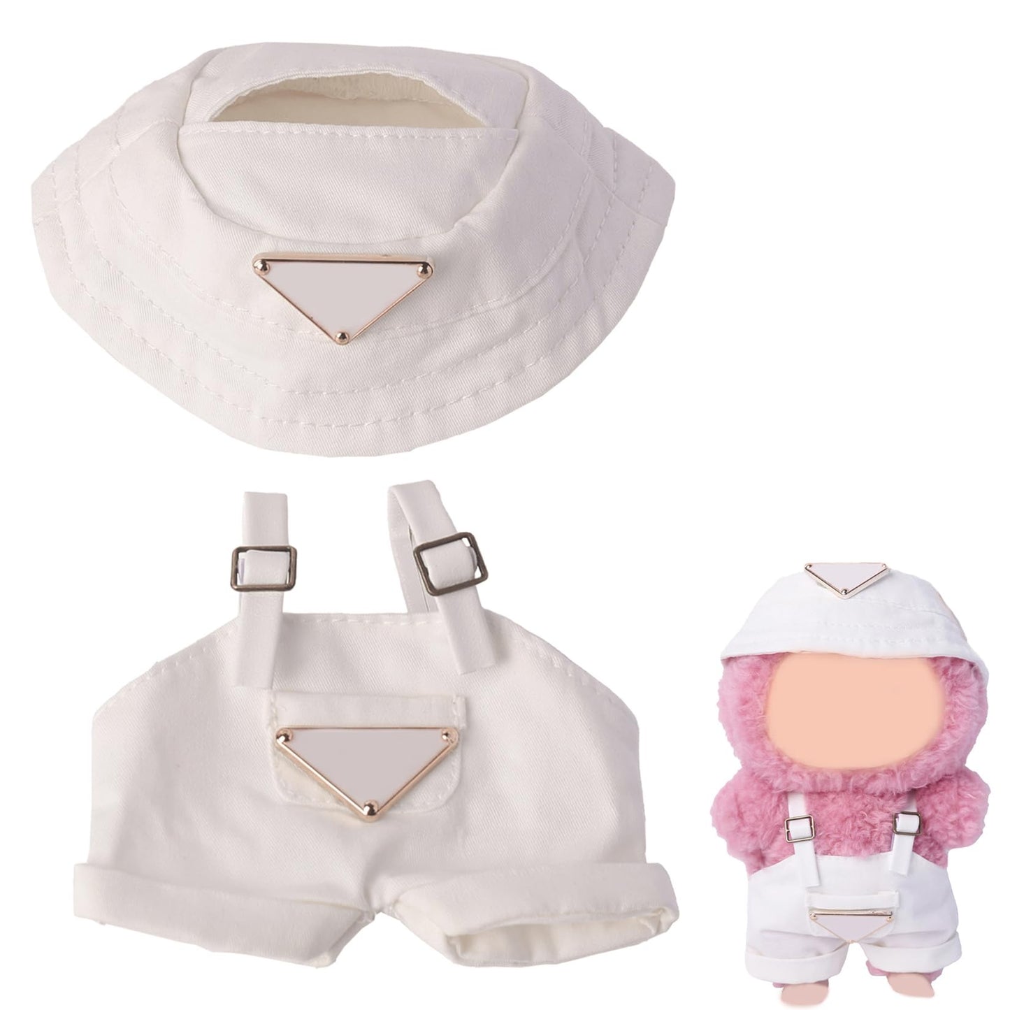 Beem Jun Clothes Set for Labubu 17cm Dolls(NO Doll)  Cute Hat & Unique Pocket Design Overalls Dress-up Set (Overalls (White))