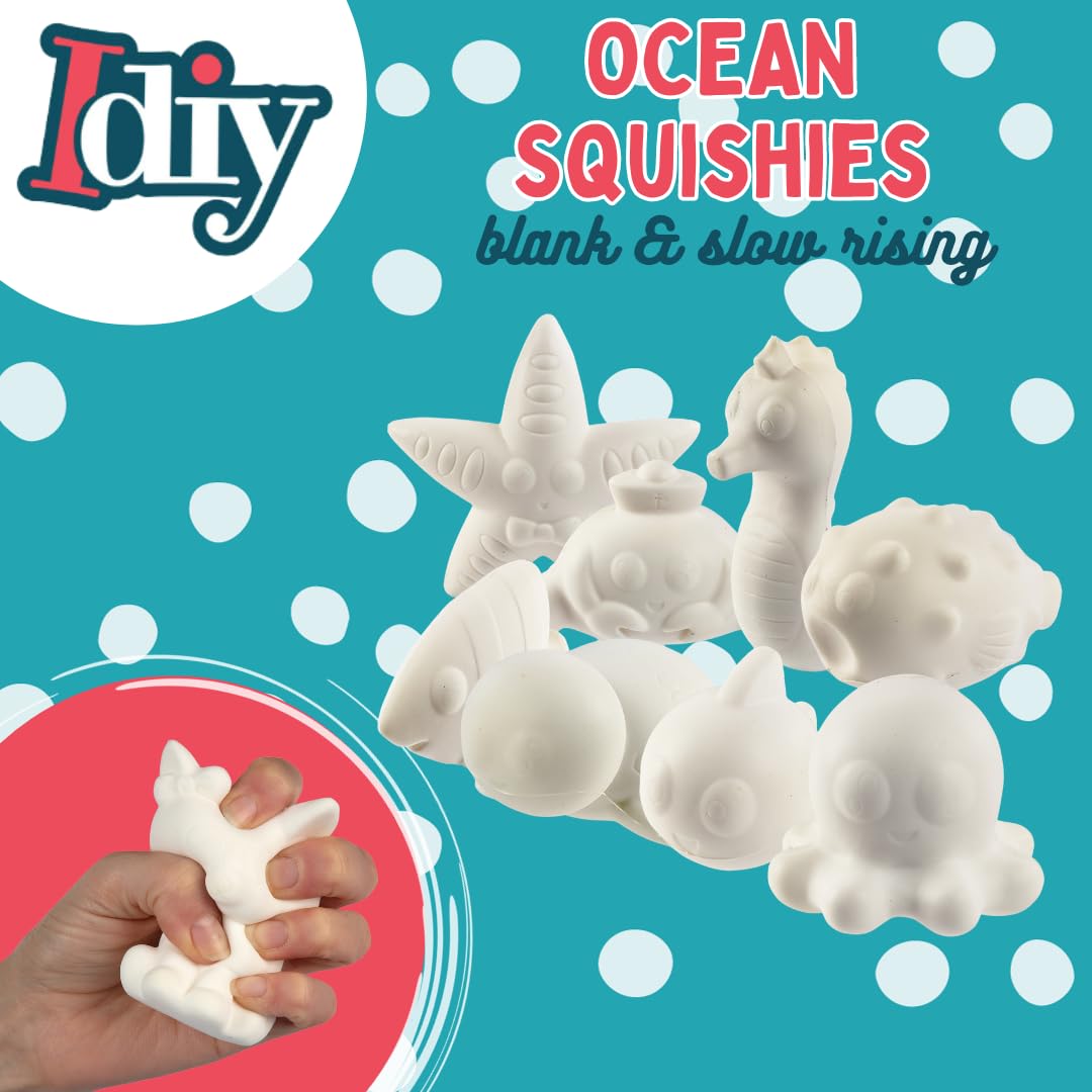 Diy Party Craft Kit Jumbo Ocean Pals Squishies (8 Unique Sea Animals)-White Kawaii Scented Slow Rising Squishy Toys, Paint, Scen