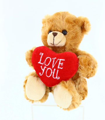 Plushland Stuffed Mocha Heart Bear - Plush Bear Toy For Kids & Adults - Embroidered Heart Pillow - Brown-9 Inches