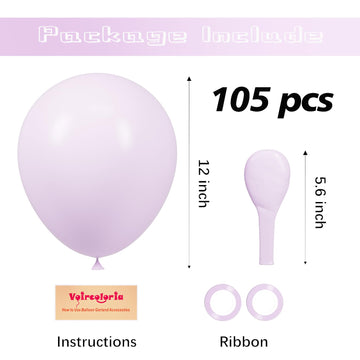 Voircoloria 105Pcs Pastel Purple Balloons 12Inch Party Latex Balloons For Boys Girls Birthday Baby Shower Gender Reveal Wedding
