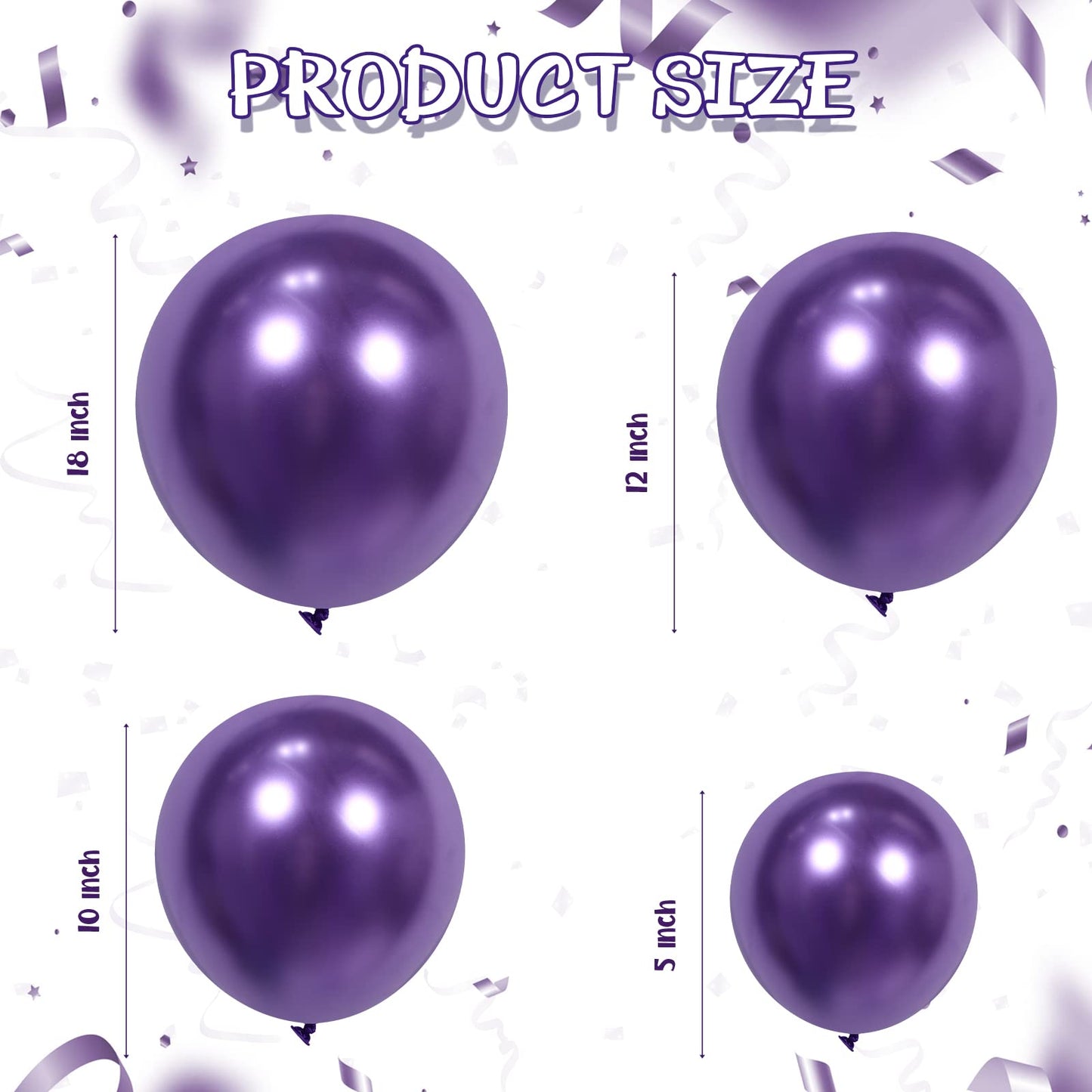 100 Pieces Latex Balloons Different Sizes 18/12/10/5 Inch Party Balloon Kit For Valentines Birthday Baby Shower Wedding Bride Graduation Party Decoration (Metallic Purple)