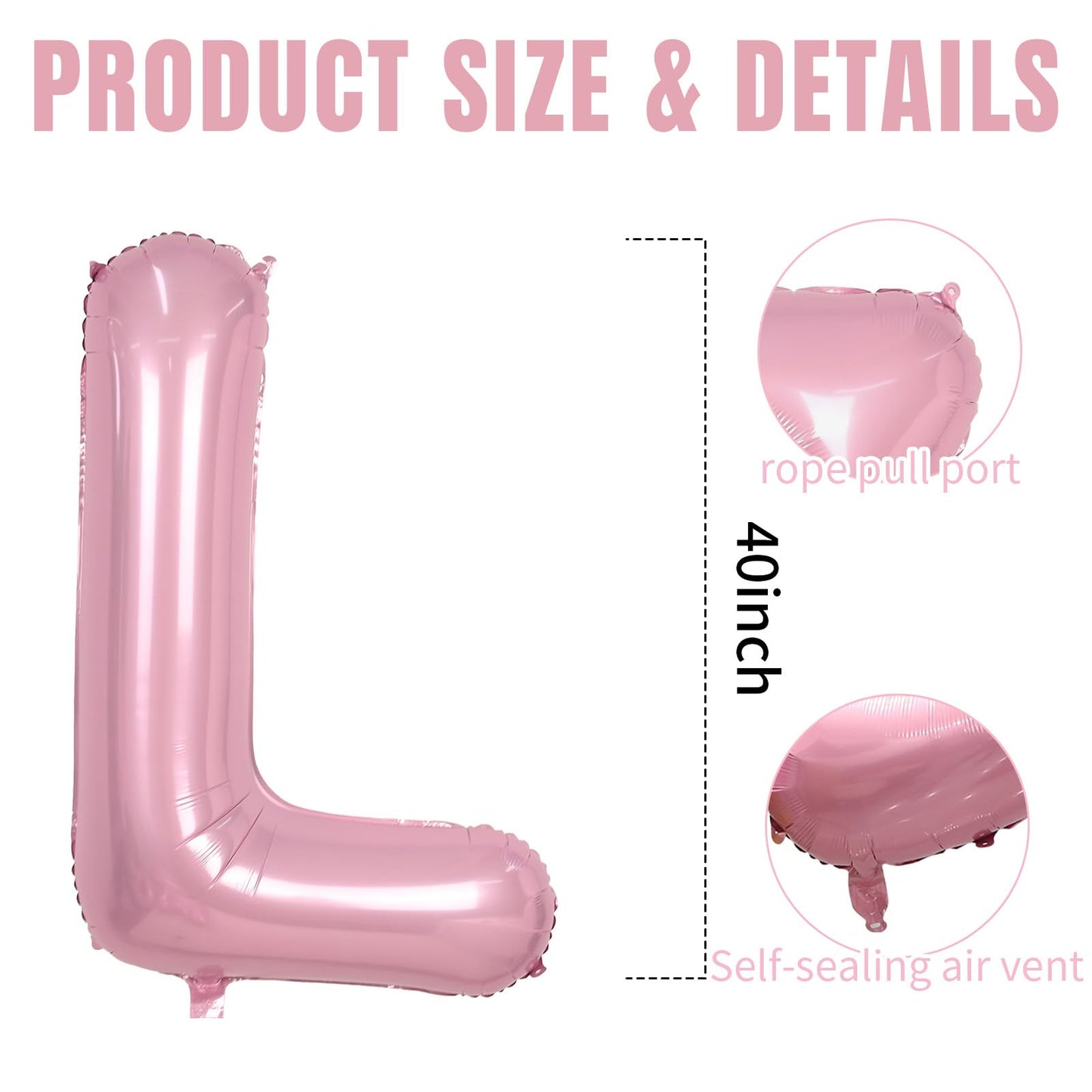 40 Inch Pink Letter Balloons, Large L Letter Balloons Foil Helium Balloons, Mylar Big Single Alphabet L Balloons, Pink Balloon L
