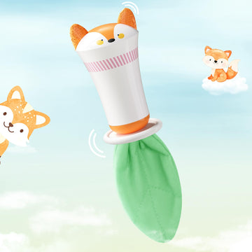 Evoceler Baby Rattles Shaker Toy - Fox with Tinkle Sounds & Green Fabric Tail, Silicone Soft Infant Tummy Time Toys with Texture