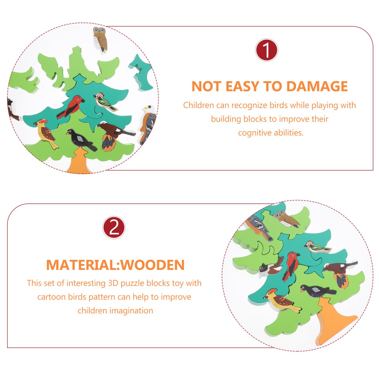 TOYANDONA 1 Set of Baby 3D Jigsaw Puzzle Wooden Tree Bird Shaped Montessori Toy Educational Preschool Learning Toys for Infant T