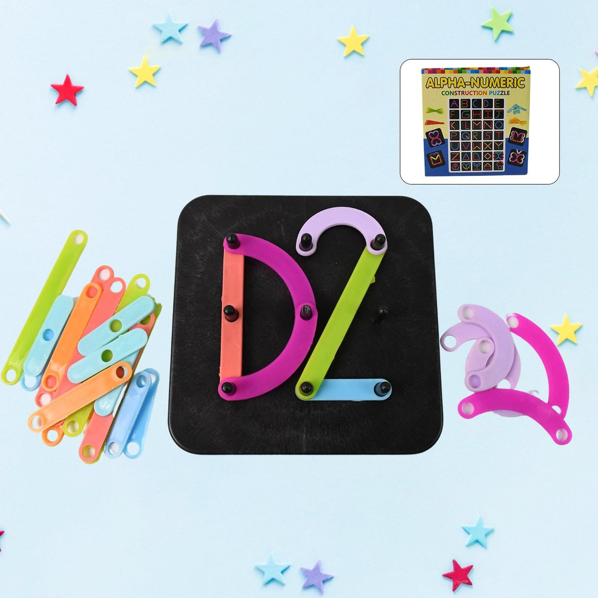 Educational AlphaNumeric Construction Puzzle Set, Colorful Letter Building Blocks, Learning Board Game for Kids, STEM Education