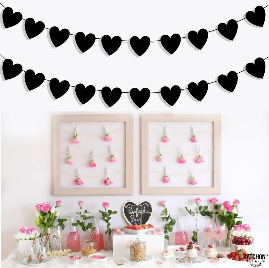 IGJUR 2 Pack Black Heart Garland Banner Goth Garland Gothic Garland Valentines Banner for Emo Party Black Valentines Day Decor G