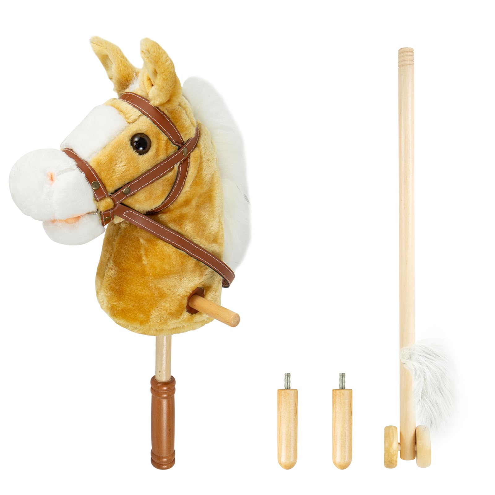 Plush Horse Riding Stick, Handsewn Head, Sturdy Wood Stick With Ponytail, Plus Neighing & Clip-Clop Sounds, Yellow