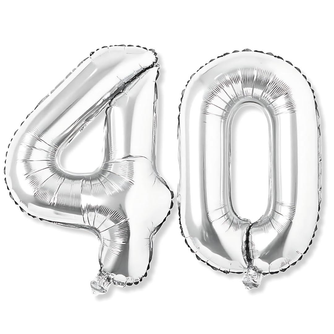 Flyloons 40 number Silver Foil Balloon 16 inch Size Birthday Decoration Items Pack of 2 | 40th Year Balloons | Forty