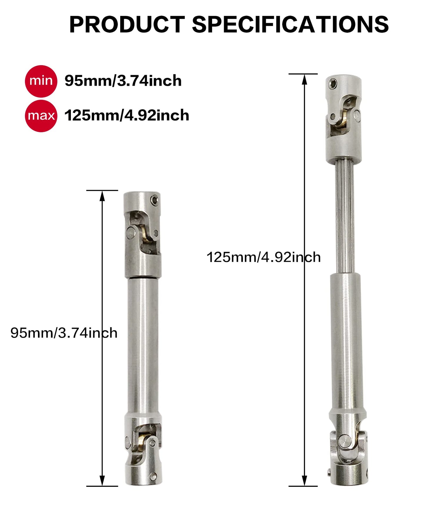 VICRAZZE RC Stainless Steel Drive Shaft 90-125mm for 1/10 RC Crawler Traxxas TRX4 TRX6 Axial SCX10 Wraith Capra D90 TF2 Redcat G