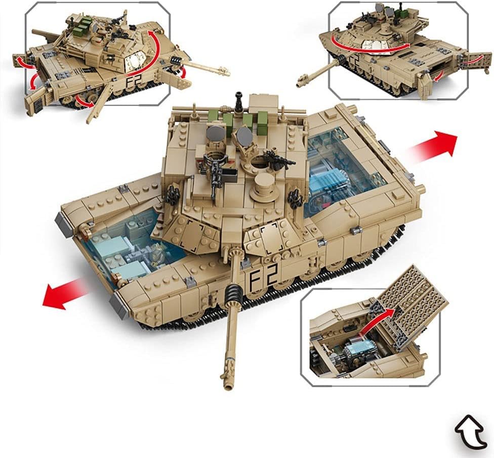 Feleph M1A2 Tank Model Kit 1:28 Scale WW2 Military Vehicle, 1463 Pieces, ABS, Small, M1A2