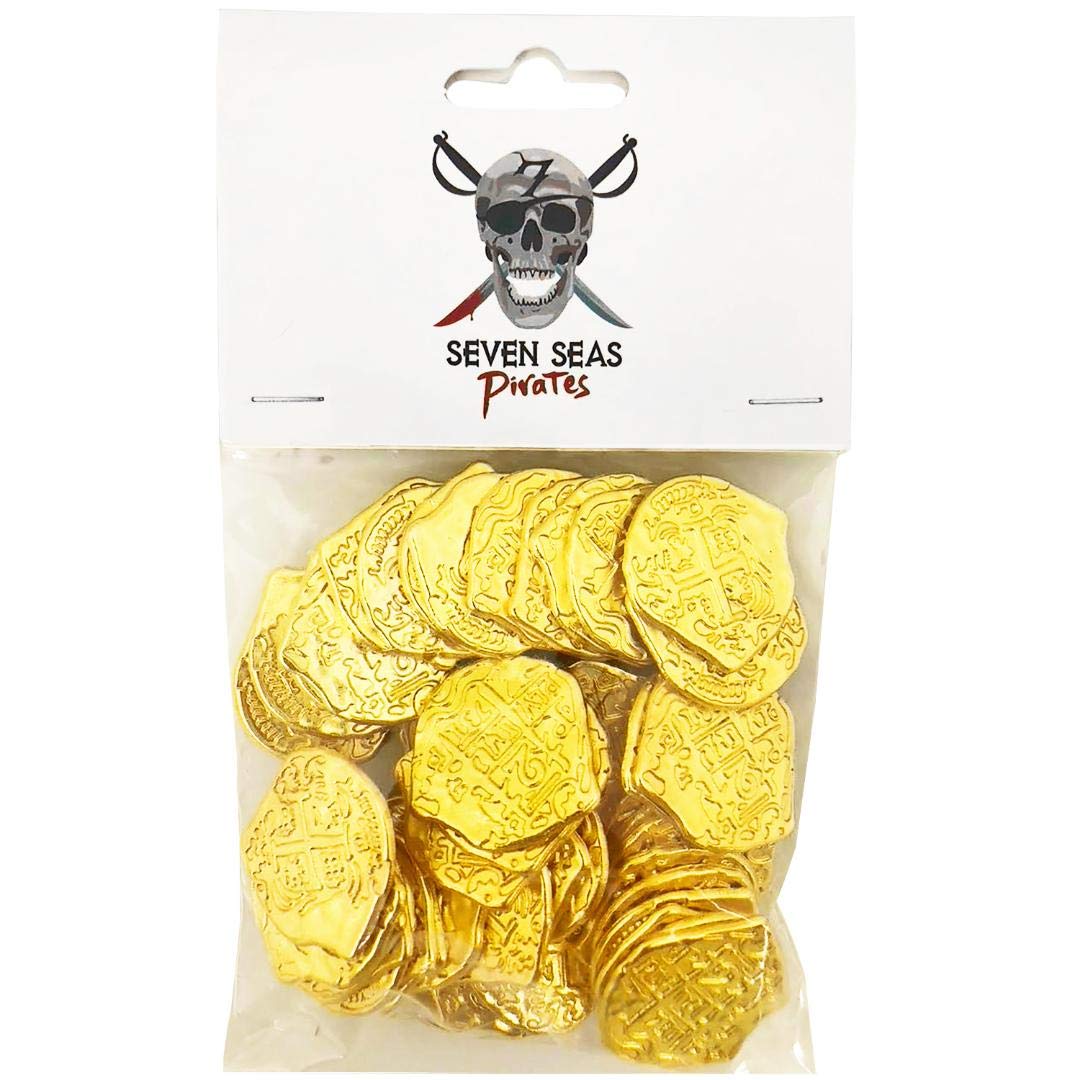 100 Toy Metal Shiny Gold Pirate Coins with Treasure Chest