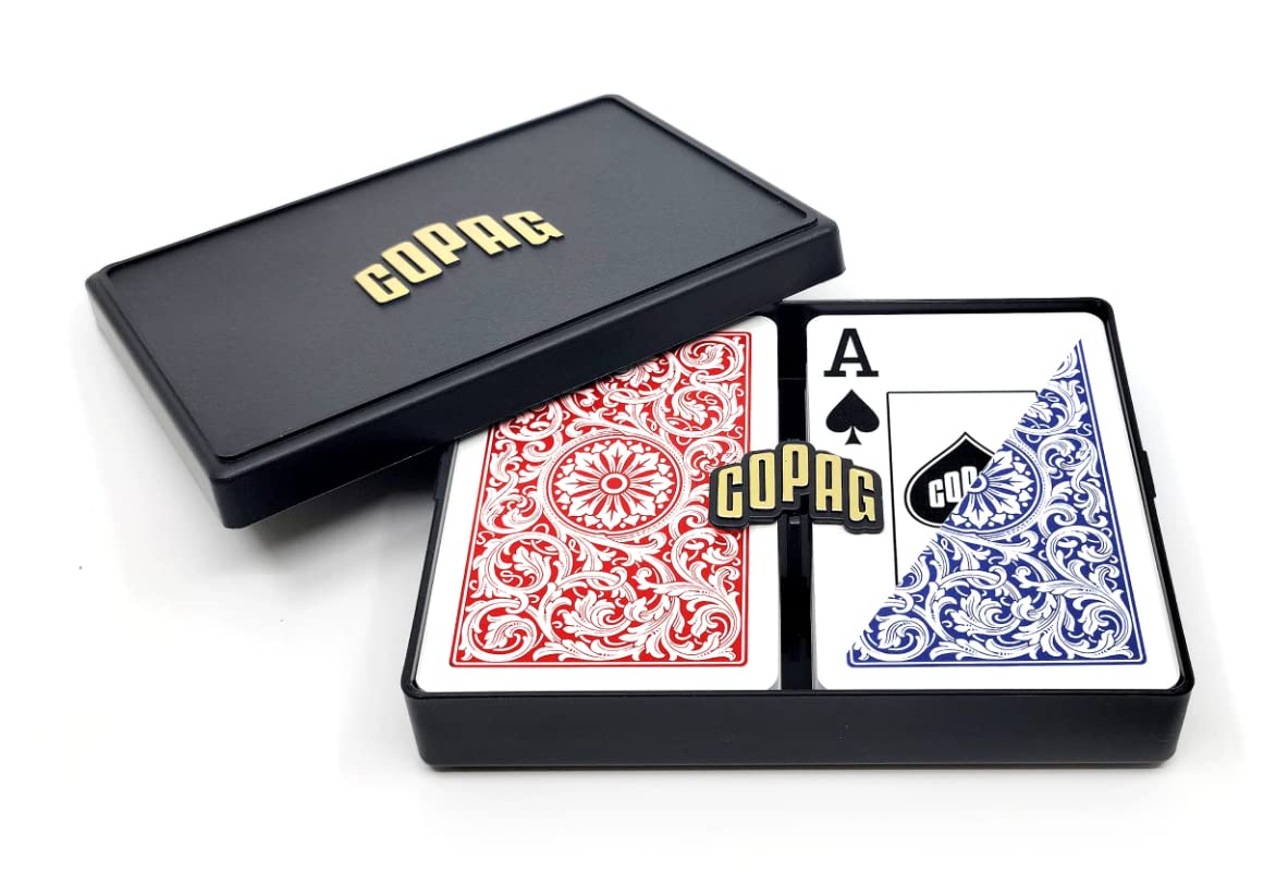 Copag 1546 Design 100% Plastic Playing Cards, Bridge Size (Narrow) Red/Blue (Jumbo Index, 6 Sets)