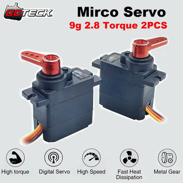 Goteck 2Pcs D9025Mg 9G Mini Servo, Micro Full Metal Gear Digital Servo,With Metal Horn For Rc Car Model Boat Fixed-Wing Helicopt
