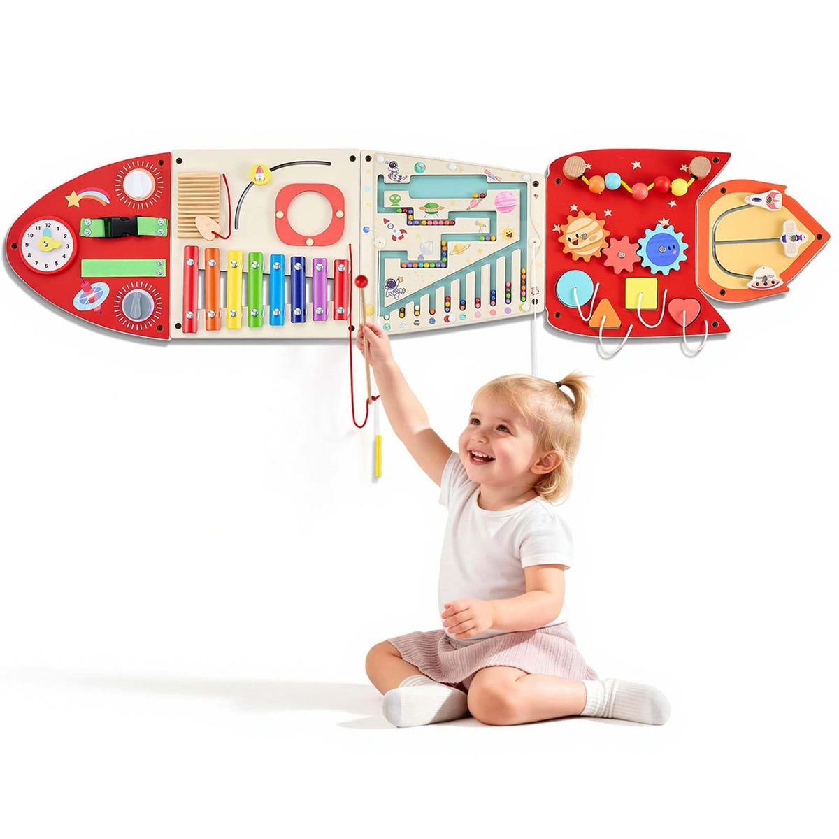VEVOR Wall Busy Board, 13in1 Rocket Montessori Sensory Activity Panels