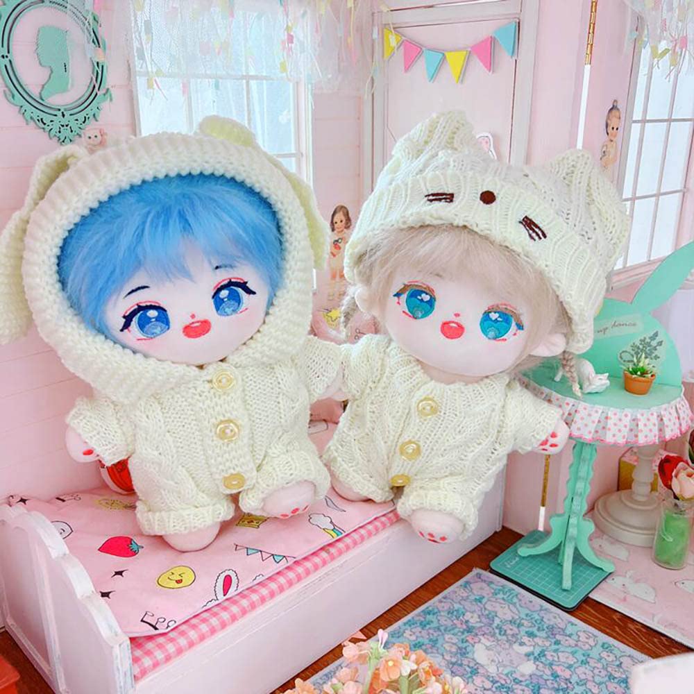 niannyyhouse 20cm Plush Doll Clothes Rabbit Ears Woolen Thread Onesies 8in Doll Accessories (A)
