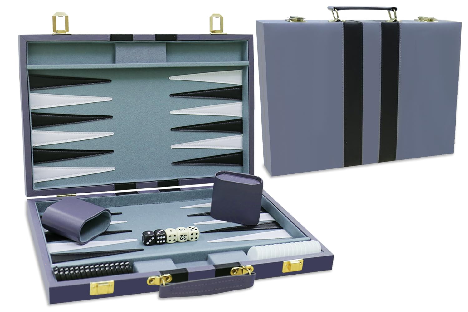 Backgn Set - Classic Board Game with enhanced Leather Case - Portable Travel Strategy Backgn Game Set for mature-themeds  Kids (15inch  Gray)