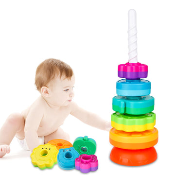 Lbaibb Spin Stack Toys,Baby Spinning Toys Abs Plastic And Color Rainbow Design,Focus On Children Educational And Interactive Learning'S Stack Toys, Suitable For Gifts For Boys And Girls…