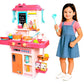 Baby 42Piece Kids Play Kitchen Set with Realistic Steam, Lights & Sounds | Pretend Cooking Toy with Sink, Utensils, Food & Stor